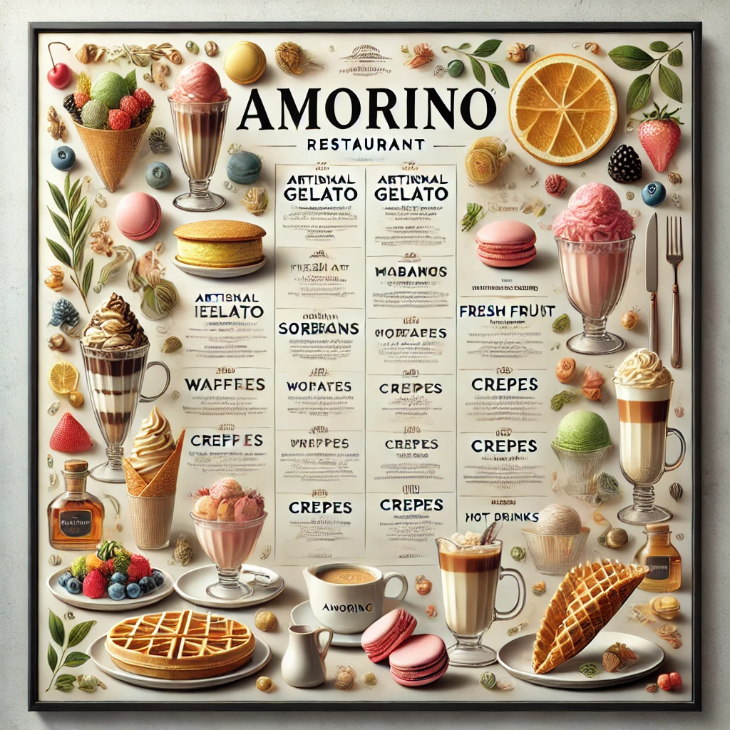 Amorino restaurant menu menuspotuk