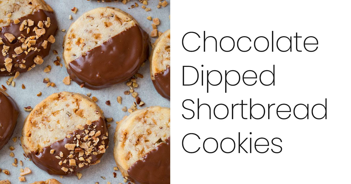 Chocolate Dipped Toffee Pecan Shortbread Cookies